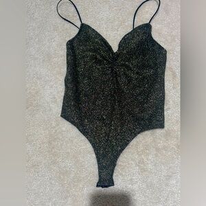 Anthropologie Black Shimmer Bodysuit, NWOT, Size XL